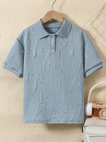 Mirajuku 男童字母压纹短袖休闲Polo衫 - 藍色 - 查看 3