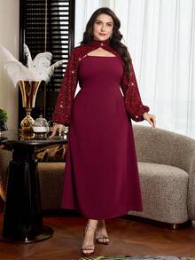 Modelyn 2pcs Plus Size Women Elegant Sequin Party Dress - Burgundy - View 5