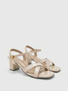 CUCCOO BIZCHIC 女士黑色绑带简约方头粗跟/细跟中/高跟鞋，优雅休闲舒适，适合工作、休闲、约会、正式场合穿着 - 杏色 - 查看 7