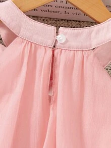 SHEIN Girls' Casual Black Contrast Collar Waist Knit Dress - Pink - View 6