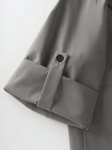 GlowEve CURVE 大码女式休闲宽松纯色风衣外套，秋冬款 - 灰色 - 查看 8