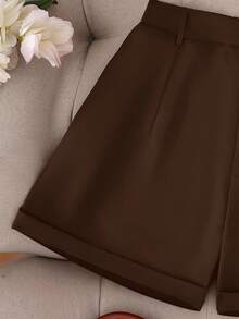 GlowEve CURVE Plus Size Women Stylish And Simple Casual Shorts - Brown - View 4