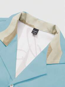 Manfinity Roghcode Camisa casual de manga corta con botones delanteros y estampado para hombres Manfinity EMRG, diseño minimalista para uso diario, camisa de hombre con abotonadura, atuendos de hombre de calle - Multicolor - Ver 3