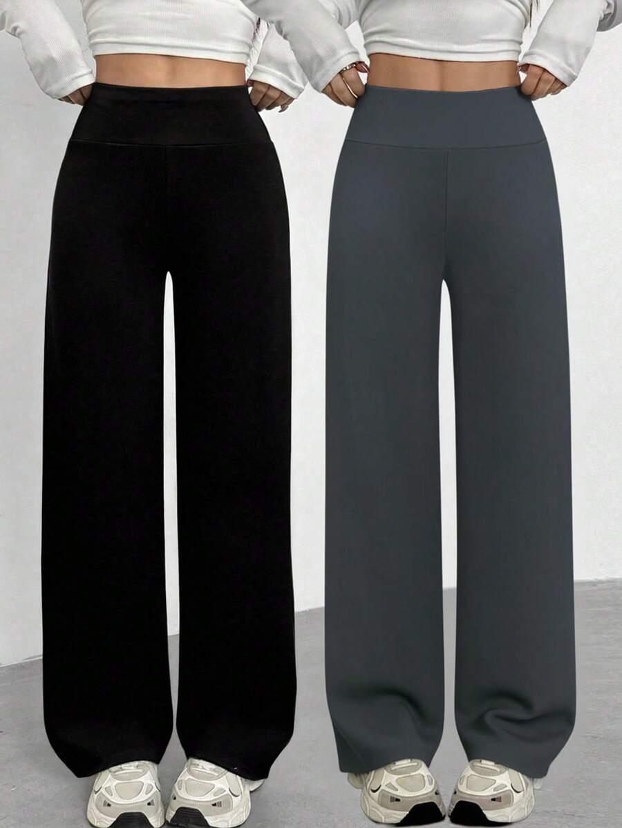 SHEIN Bộ 2 quần dài ống đứng cạp rộng thoải mái, dễ phối đồ, thích hợp mặc hàng ngày và đi học cho bé gái tuổi teen, mùa thu/đông - Nhiều màu - Xem 1