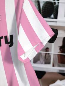 HELLO KITTY AND FRIENDS | SHEIN 女士字母条纹印花圆领短袖T恤 - 白色 - 查看 6