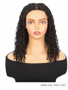 Boho Flätad Djupt Lockig 5x5 Stängning Spets Med Flätad Bob 10-14 Tum Äkta Hår Lockigt Djupt Vågigt Limfritt Förskuret Plockat Transparent Spets Kort Peruk Klar Att Gå Svart Peruk - Natural Black - Visa 2