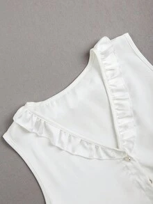 GlowEve Women's Casual Loose Fit Shirt With Ruffle Trim Design - White - View 4