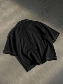 SWAVVY Men's Fashion Short Sleeve Pocket Commuter Shirt, Spring/Summer Men Boxy Shirt Men Street Wear Shirt Men Cropped Button Up Shirt - Black - View 7