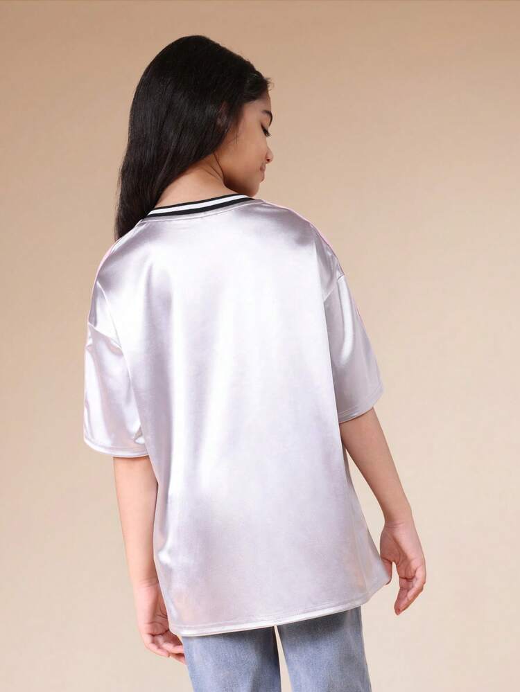 V-Neck Graphic Tee With Crown Logo