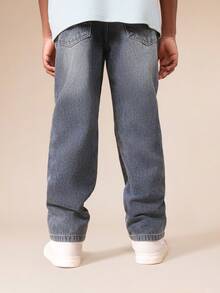 SUMWON Relaxed Straight Leg Barrel Jeans With Seam Detail And Medium Wash Finish For Boys Casual Daily Wear Vacation - Medium Wash - View 2