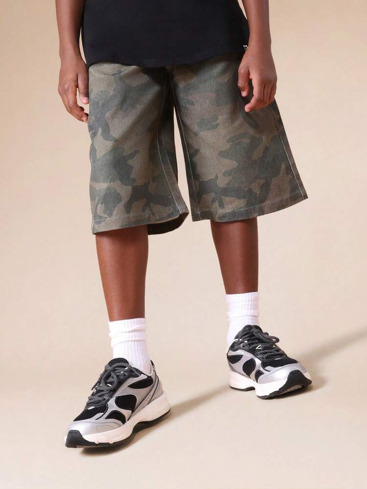 Short en jean camouflage avec poches latérales