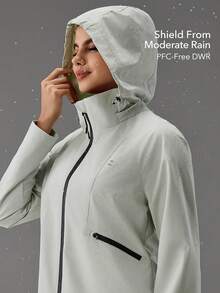 OutZeal 女士防水防风反光连帽户外夹克 徒步露营 - 綠色 - 查看 2