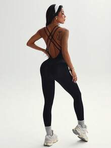 Slayform Women's Seamless Yoga Jumpsuit Pants - Black - View 7