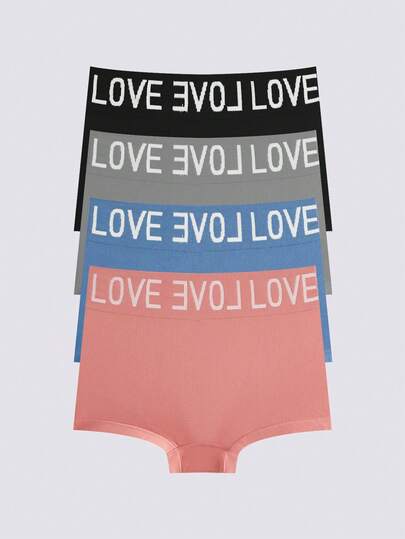 Loungeista 4 件套字母腰带无缝中腰塑身内裤，高弹力透气网眼面料女士内衣，舒适柔软贴合女士内裤