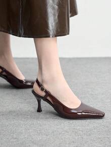 CUCCOO BIZCHIC Giày sandal nữ mũi nhọn gót nhọn bằng da PU, thiết kế tối giản thời trang, thoải mái cho sử dụng hàng ngày, dự tiệc và các sự kiện. - màu nâu - Xem 6
