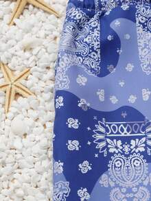 Quần bơi SUMWON họa tiết Paisley với cạp chun và dây rút, thích hợp cho bé trai tuổi teen, đi biển, hồ bơi, nghỉ mát, đồ bơi thường ngày. - Màu xanh lam - Xem 5