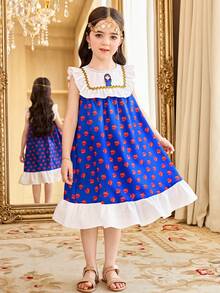 SHEIN Young Girl' Colorblock Print Sleeveless Dress,Kids - Blue - View 7