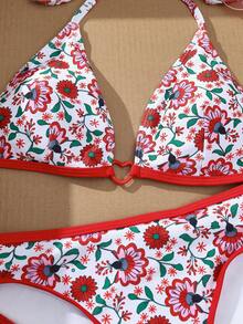 SHEIN Swim Plus Size Women Sweet Beach Vacation Floral Print Bikini 2 Pieces Set - Multicolor - View 4