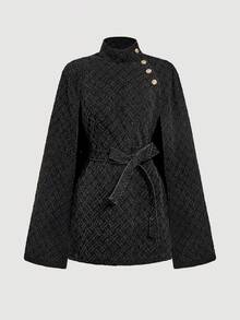 SHEIN MOD Áo khoác choàng denim nữ kiểu dáng thường ngày, chất liệu denim đã qua xử lý. - màu đen - Xem 1