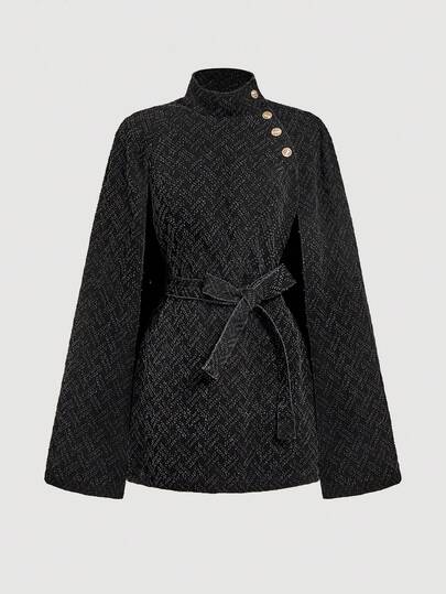 SHEIN MOD Women's Casual Washed Denim Cape Shawl Jacket