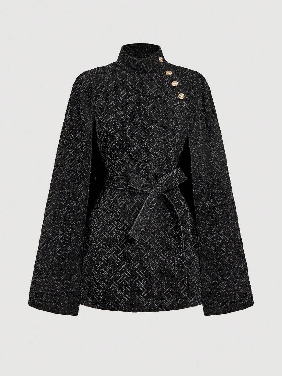 SHEIN MOD Áo khoác choàng denim nữ kiểu dáng thường ngày, chất liệu denim đã qua xử lý. - màu đen - Xem 1