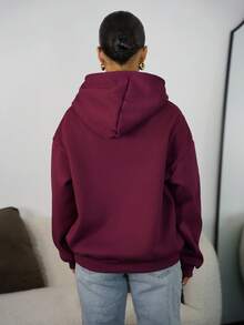 SAYEHFBABY Tenues d'été Femmes sweat-shirt à capuche simple et décontracté de couleur unie à manches longues pour l'automne et l'hiver, sans cordon de serrage, oversize - Fushia - Voir 2