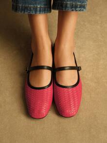 Rosivie Women's Buckle Design Casual Versatile Flat Shoes - Red - View 5