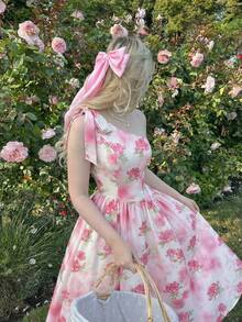 SHEIN MOD 女士碎花扭结设计连衣裙，优雅 - 粉色 - 查看 5