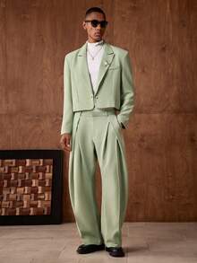 AKNOTIC Business Casual 男士休闲宽松梭织长袖外套和直筒裤两件套 - 薄荷綠 - 查看 3