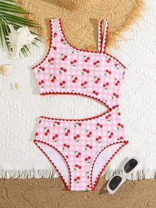 SHEIN Tween Girls Swimsuit, Cherry Plaid Spaghetti Strap Bikini With Ruffled Hem, Two-Piece Swimwear Student Beach Vacation Hot Spring Sweet Swimsuit Cherry Bathing Suit Cherry Swimsuit Gingham Bathing Suit Pink Cherry Bathing Suit High Waisted Swimsuit Fruit Print Swimsuit Checkered Swimsuit Gingham Swimsuit Sleeveless Bathing Suit Girls Swimwear Cherry Print Cherry Print Two Piece Swimsuit Pink Gingham Cherry Swimsuit One Shoulder Cherry Swimsuit Girls Cherry Swimsuit Pink Checkered Cherry Bikini High Waist Cherry Bikini - Pink - View 4