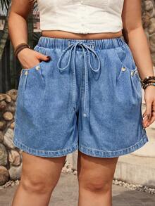 Breezaya Plus Size Women's Vintage Washed Denim Shorts, Spring/Summer - Light Wash - View 1