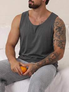 DAZY 男士纯灰色无缝家居服上衣，夏季款 - 灰色 - 查看 6