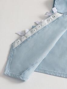 Elladie kids Young Girl Bow Decor Vest And Pleated Mini Skirt Casual Set School Clothes Girls Girls Skirt Set Kids Girl Outfit Girls Outfits Sets Pleated Skirt Set Kids School Girl Outfit Girl Skirt Outfits School Clothes Uniform Girls Summer Coord Set School Outfit For Kids Girl - Blue - View 5