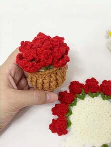 Joivida 1个手工钩织郁金香花束杯垫，带花篮隔热垫，独特创意桌面摆件，节日礼物，棉线防滑吸水，可爱花卉家居装饰，非常适合厨房、餐厅、办公桌、乔迁、生日礼物 - 彩色 - 查看 7