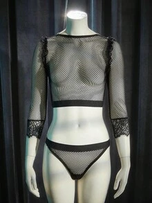 SpicyHot 2pcs Extremely Sexy Mesh Lingerie Set - Black - View 1