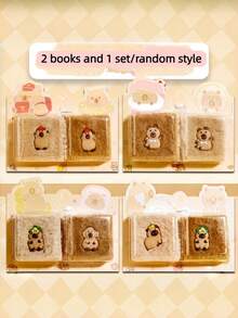 MINKOJA 创意卡皮巴拉毛绒分享笔记本，可爱卡通迷你口袋笔记本，便携两件装 - 隨機款式2本 - 查看 12