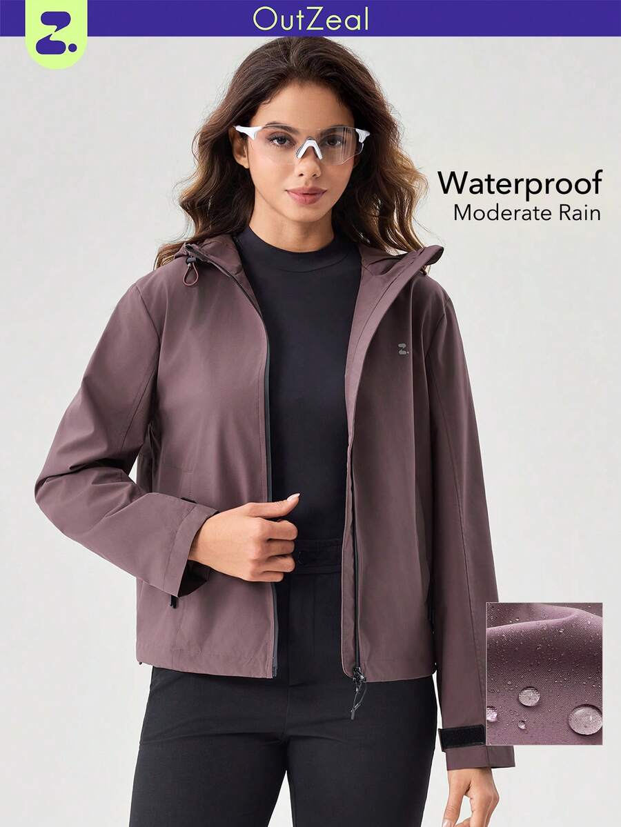 OutZeal Women Shell Jacket Daily Casual Water- Resistant Reflective Strip High Neck Drawstring Hem With Pocket - Purple - View 1