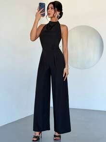 Firerie 女士新款优雅通勤阔腿连体裤，深V领露背设计，适合春夏各种场合，如办公室、通勤、约会、派对、婚礼、毕业典礼、演出、工作、返校、晚宴、生日、假日、波西米亚风、度假等。 - 黑色 - 查看 8