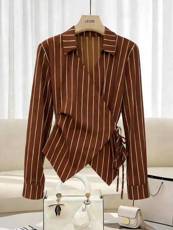 Franclia Commuting Striped Patchwork Contrast Color Lapel Slim Fit Casual/Office/Holiday Design Shirt