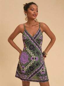 Travachic 度假风梭织印花吊带迷你连衣裙 - 綠色 - 查看 5