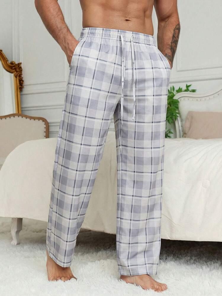 Men's Plaid Elastic Waist Lounge Pants, Spring/Summer