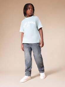 SUMWON Oversized Raglan Crew Neck Short Sleeve Tee With Text Print For Boys Casual Streetwear Summer Style Vacation - Green - View 3