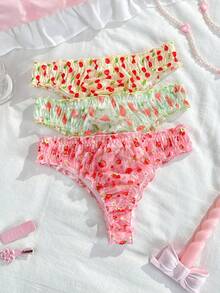 PetitDoll 3件套水果印花可爱荷叶边女童内裤套装 - 彩色 - 查看 1