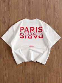 TOKVUE 男士字母印花圆领休闲宽松T恤 - 白色 - 查看 1