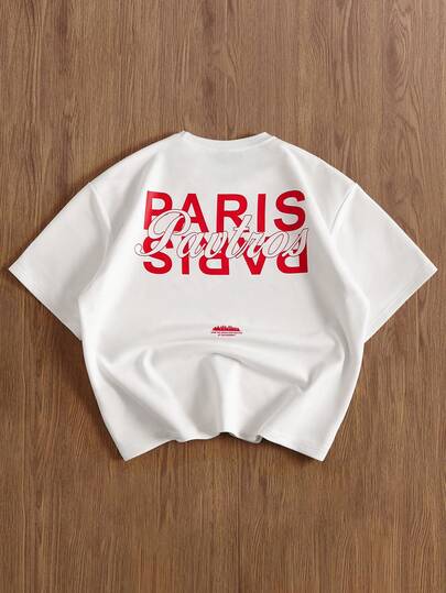 TOKVUE 男士字母印花圆领休闲宽松T恤