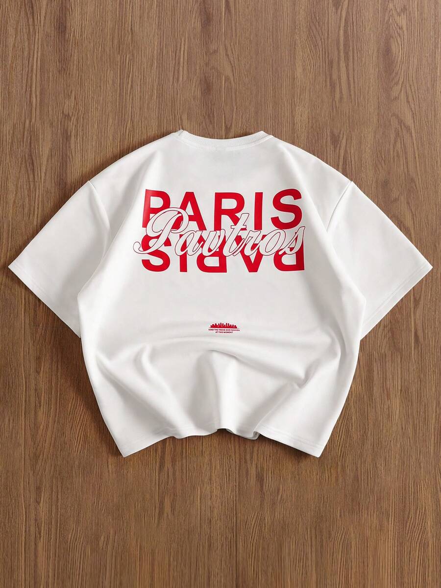 TOKVUE 男士字母印花圆领休闲宽松T恤 - 白色 - 查看 1