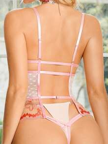 FloralLove Mono transparente con volantes, bordado floral y recorte en forma de corazón, romántico para el Día de San Valentín - Rosa - Ver 3