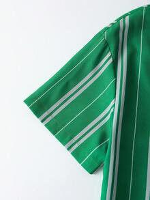 HARRY POTTER X SHEIN Striped Badge Patterned Top And Shorts Lounge Set, - Green - View 4