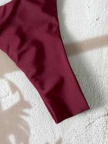 Swim Vcay 1pc Women's Solid Color Thong Bikini Bottom, Minimalist Design Plain Bikini Sexy Swimwear Tie Bikini High Cut Bikini Solid Color Bikini - Burgundy - View 4