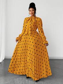 Maweii Plus Size Polka Dot Print Ruffle Valentine's Day Casual Dress - Yellow - View 5